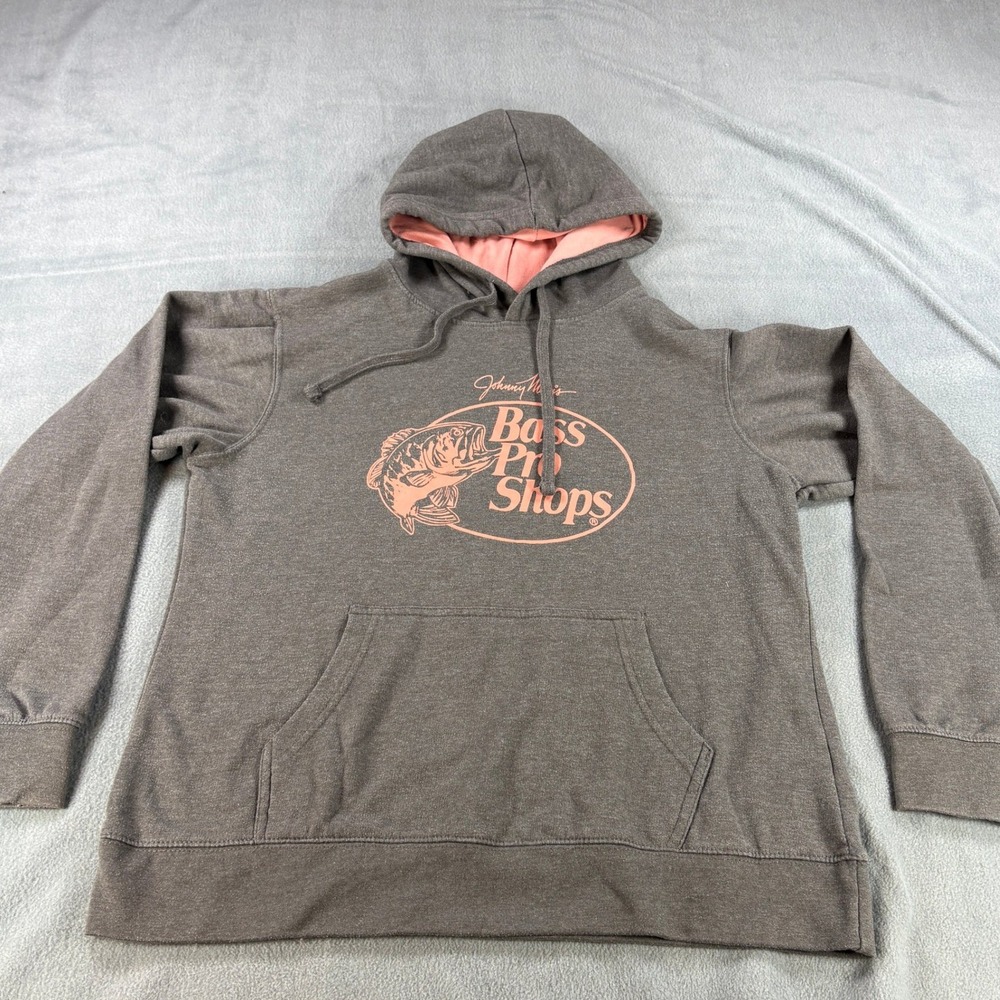Bass Pro Shops Johnny Morris Hoodie Mens Medium Brown Pink Graphic Pullover